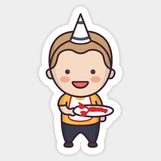 Cute Swedish Birthday Boy in Traditional Clothing Cartoon Sticker